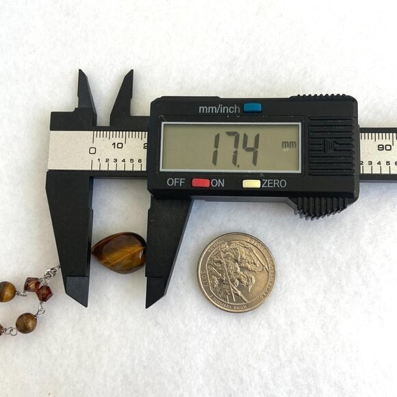 Sterling Silver 925 Beaded Tigers Eye Teardrop Pendant Necklace 18" Cable Chain - Picture 13 of 16